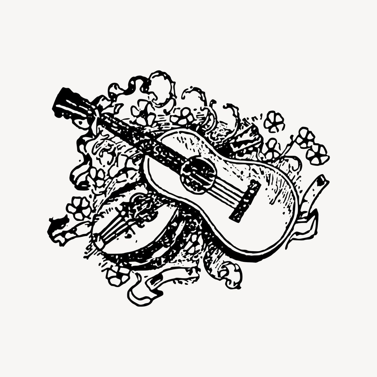 Acoustic guitars drawing, vintage music